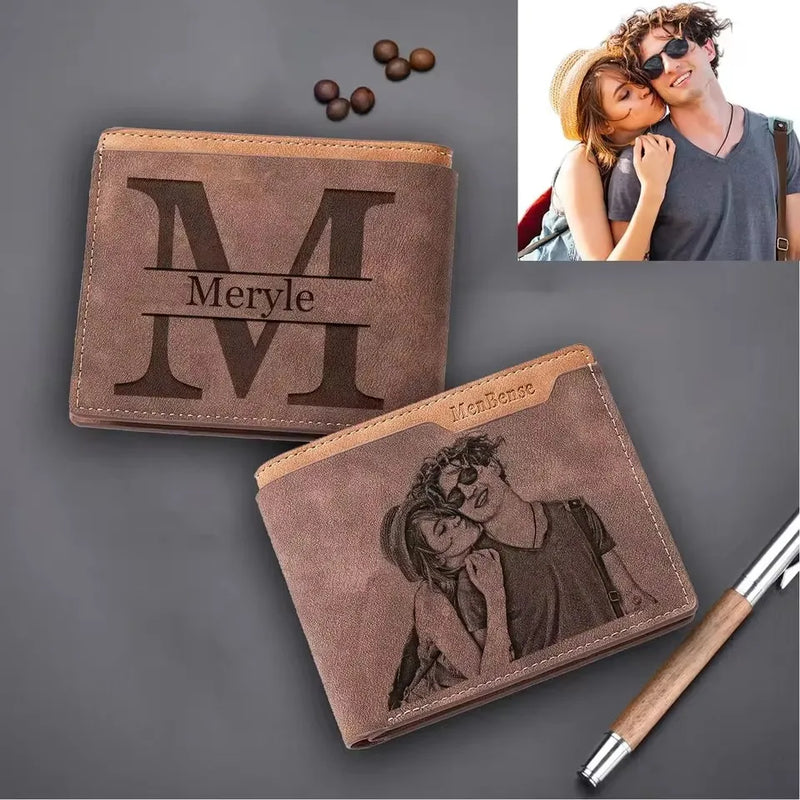Custom Picture & Text Wallet Men's Engraved Photo Wallets Personalized Birthday Christmas Father's Day Gifts for Him Husband-1