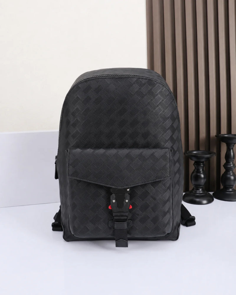 Men's Backpack Luxury Designer Genuine Leather Laptop Bag Woven Travel Rucksack Male Tactical Buckle Daypack Business Office-7