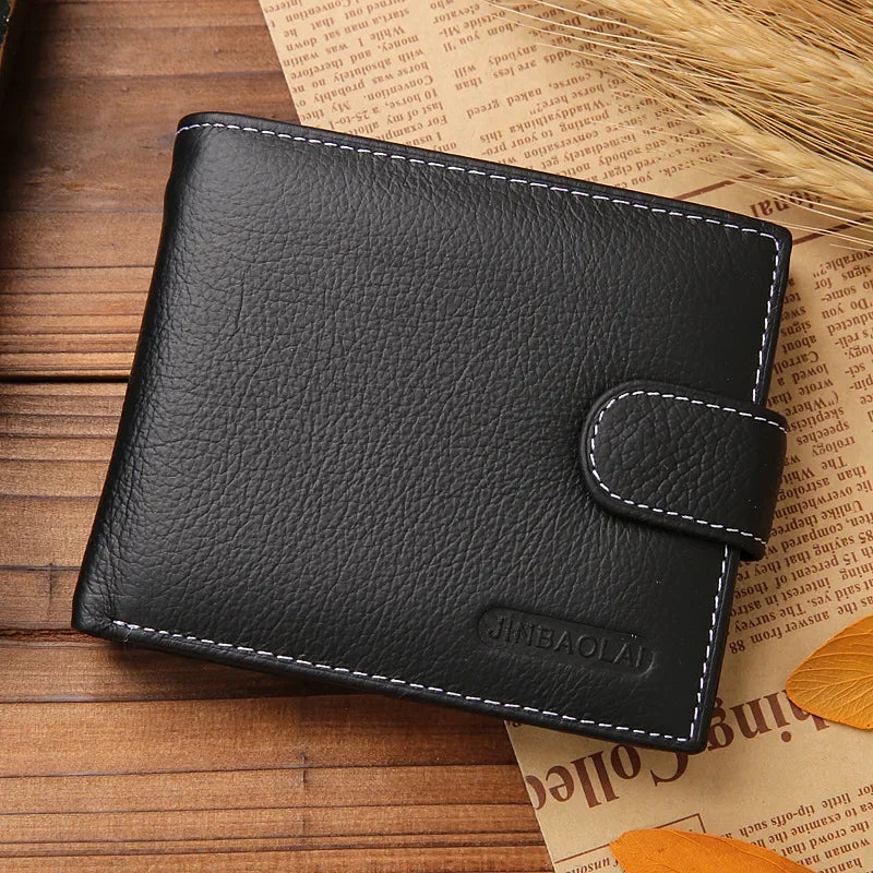100% Genuine Leather Men Wallets Premium Product Real Cowhide Wallets for Man Short Black Walet Portefeuille Homme-20