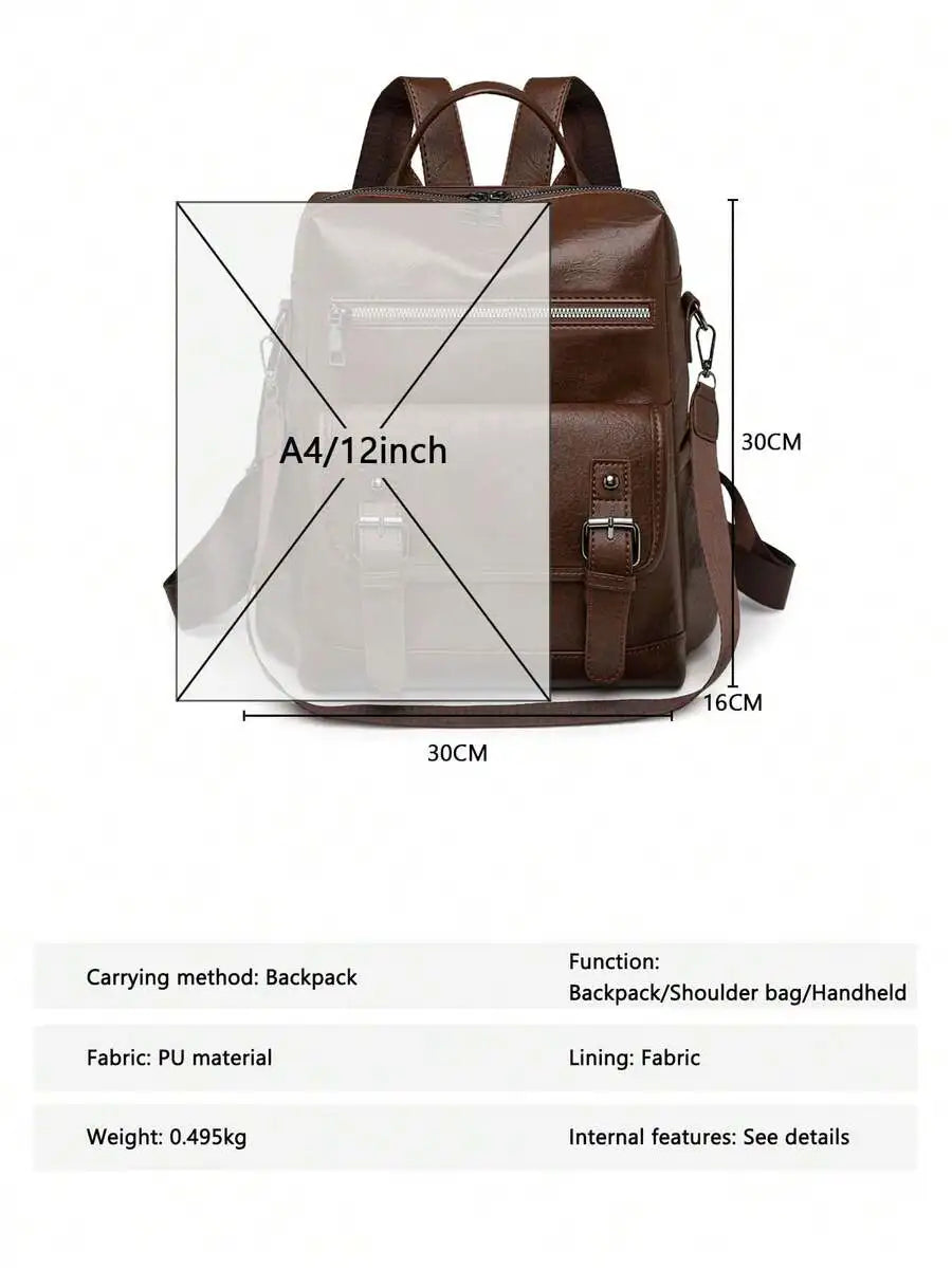 Womens PU Leather Backpack Multi-Functional Waterproof Compact Bag For Work Travel
