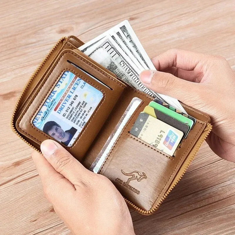 Flash sale Business Card Holder Zipper Purse Luxury Wallets for Men RFID Protection Purses Carteira Masculina Luxury-6