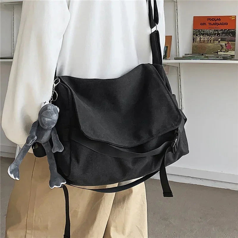 Large Capacity Canvas Messenger Bag Adjustable Shoulder Strap Casual Crossbody Handbag School Daily Bag for Youth Girls Men-4