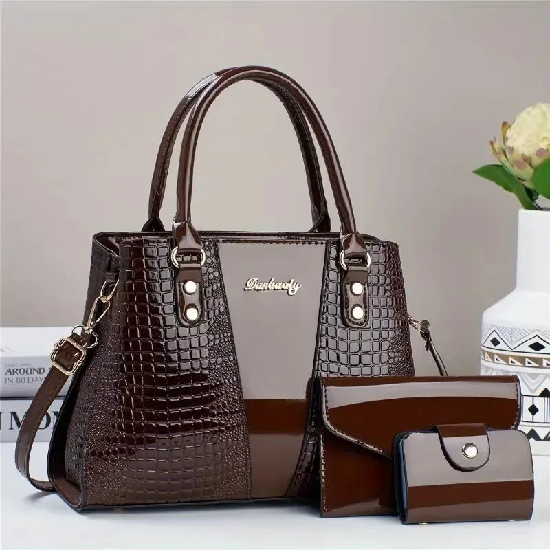 3pcs Set PU Crocodile Embossed Women'S Bag Set, Lightweight Women'S Shoulder Bag, Crossbody Bag, Large Capacity Women'S Handbag-20