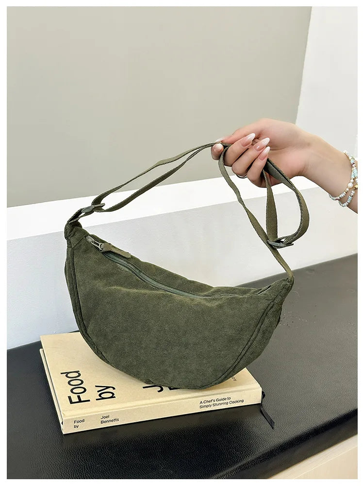 Solid Color Corduroy Women's Hobos Shoulder Bag Retro Casual Female Crossbody Bags Ladies Daily Travel Handbags Messenger Bag-30