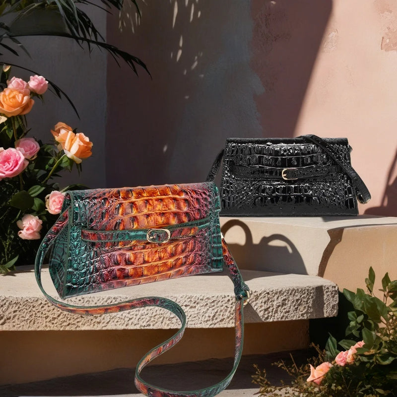 Women Rectangular Shoulder Crossbody Bag with Strap, Croc Embossed Structured Flap Handbag, Lightweight Pouch for Outdoor Camping Commute, Magnetic Snap Closure Multi Compartment Sling Purse for Phone Cosmetics Essentials-10