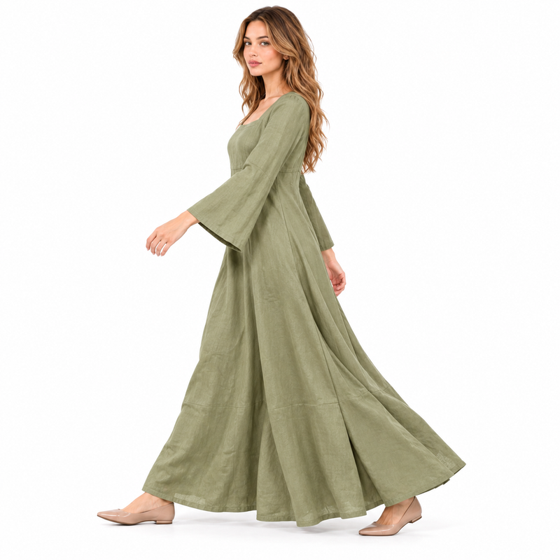 Elegant Sage Green Cotton Kaftan Dress-3