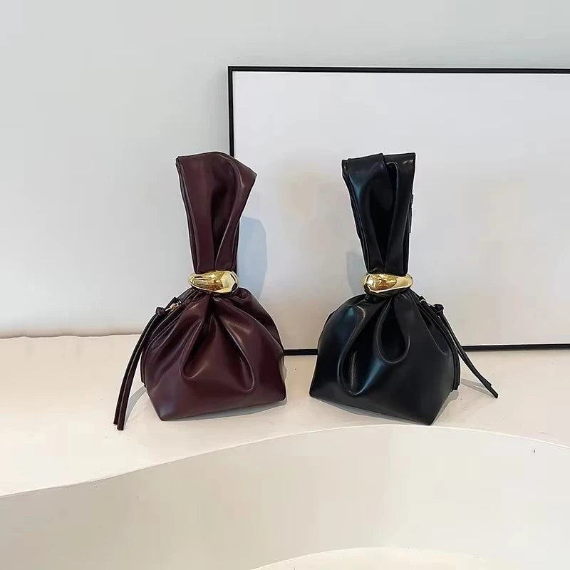 Design Mini PU Leather Dumpling Niche Clutch Bags for Women Fashion Knotted Female Retro Shoulder Bag Wrist Handbags and Purses-23