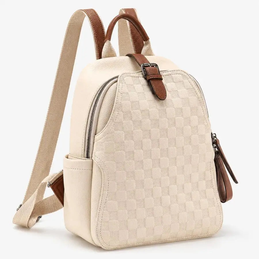 Womens Mini Checkerboard Faux Leather Backpack With Adjustable Straps For Daily Casual Use