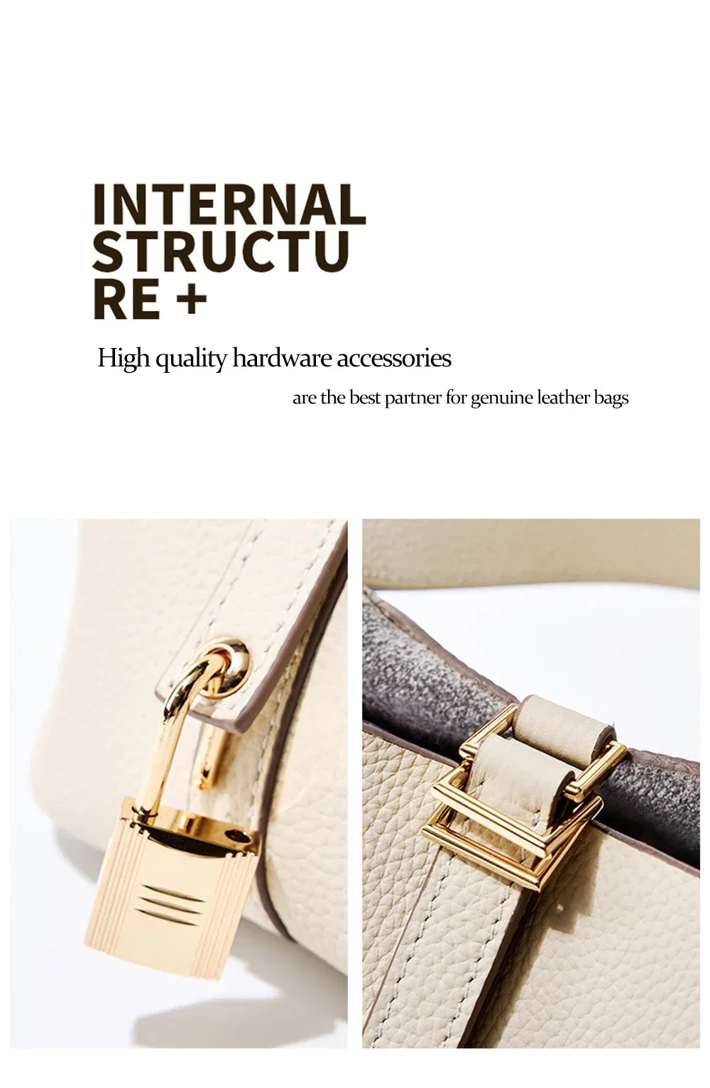 2025 Casual Fashion Female Genuine Leather Bucket Bag Luxury Handbag High-End Tote Bag Woman Cow Leather Mommy Bag & Metal Lock-16