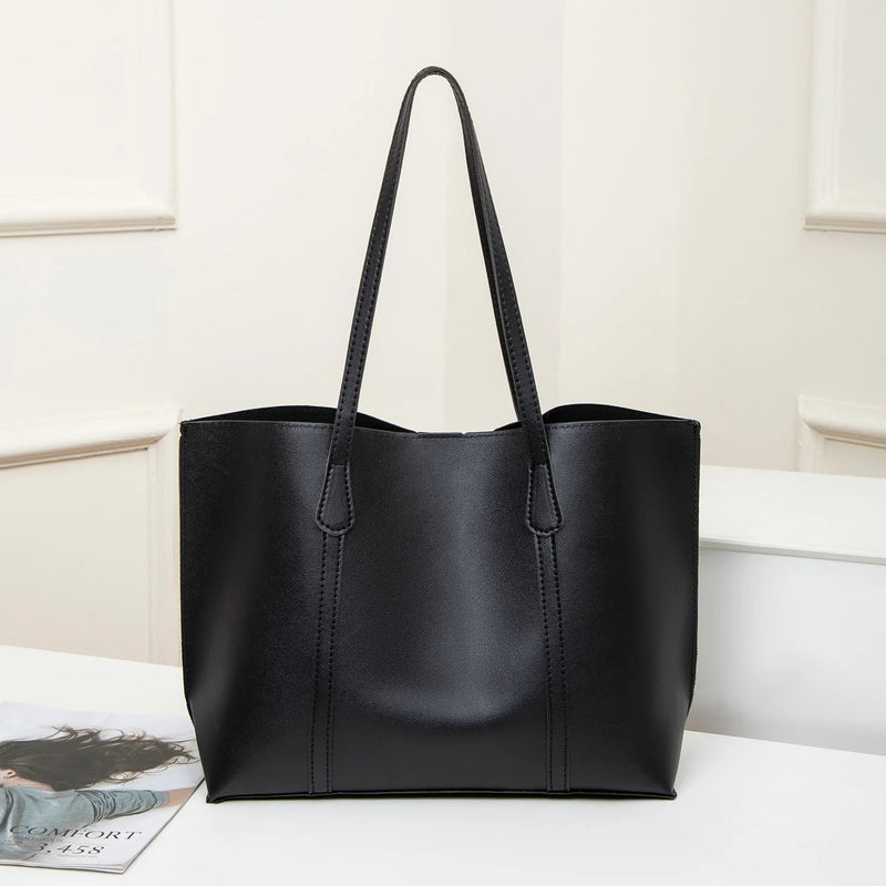 Tote Bag Solid Plain Lightweight Large Capacity PU Leather Shoulder Handbag Portable Travel Daily Women-12