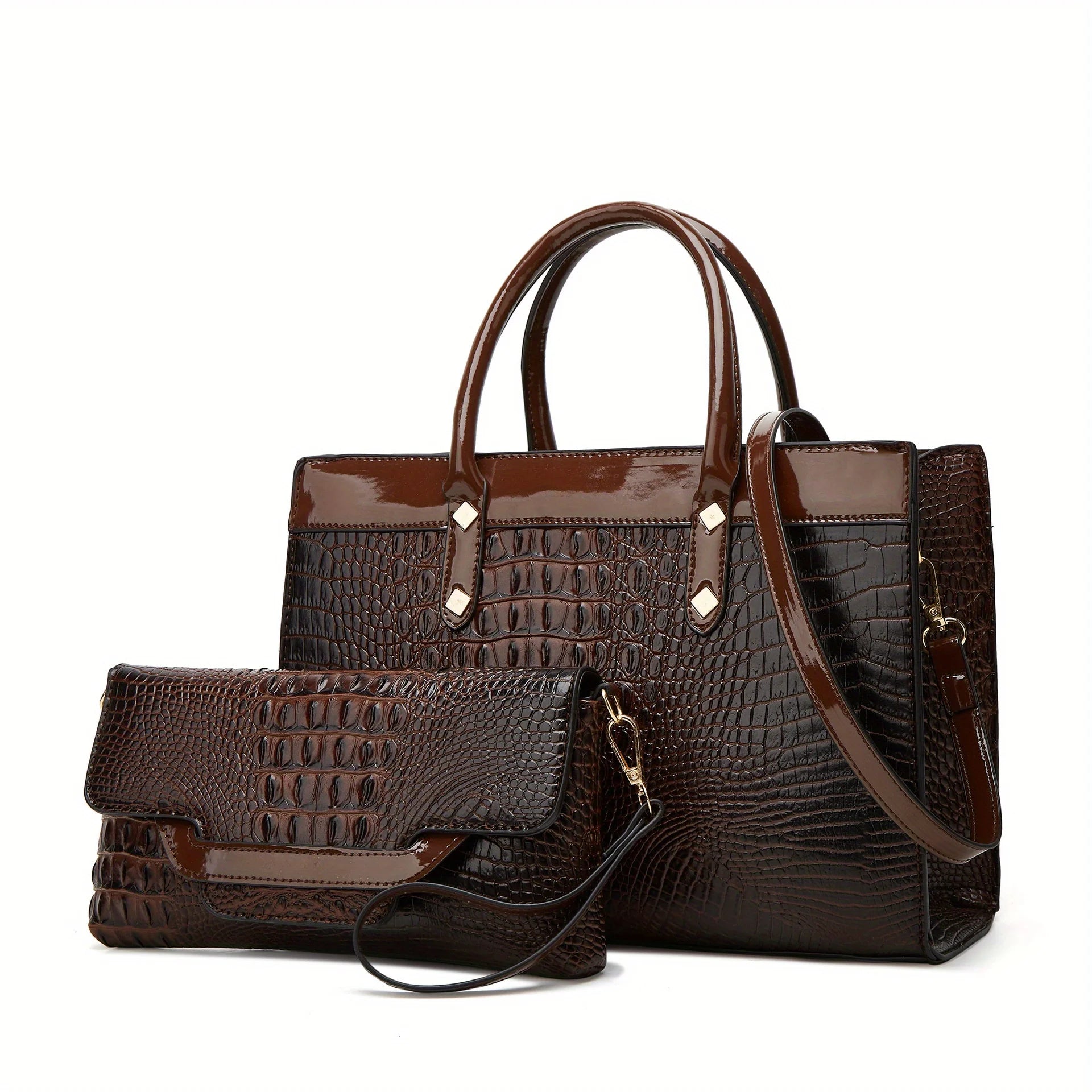 Pu Leather Crocodile Pattern Women's Fashion Bag Set Shoulder Bag Larger Capacity Tote with Multiple Compartments Crossbody Handbag Clutch Purse-9