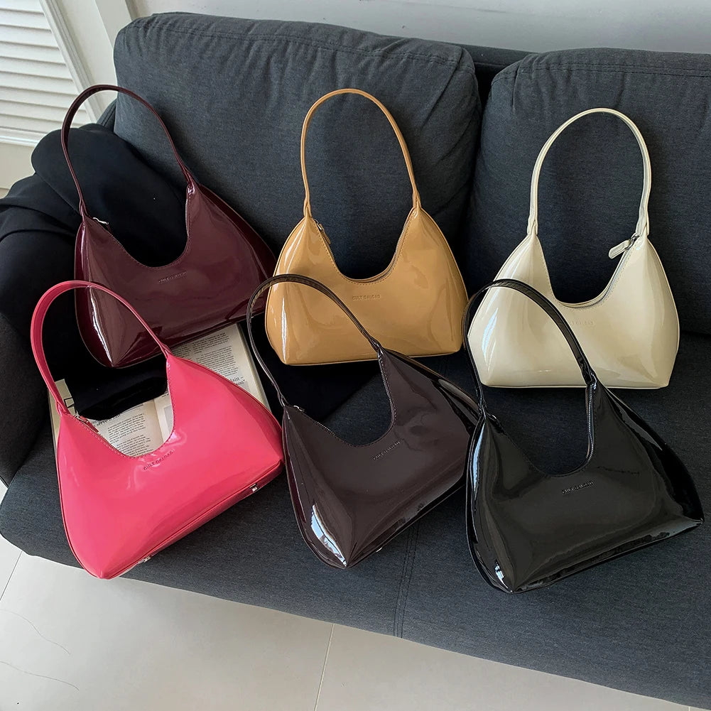 Women's Bag 2023 Patent Leather Tote Bag Versatile Fashion Shoulder Bag Satchel Hobo Bag Brand Designer Zipper Small Handbags-4