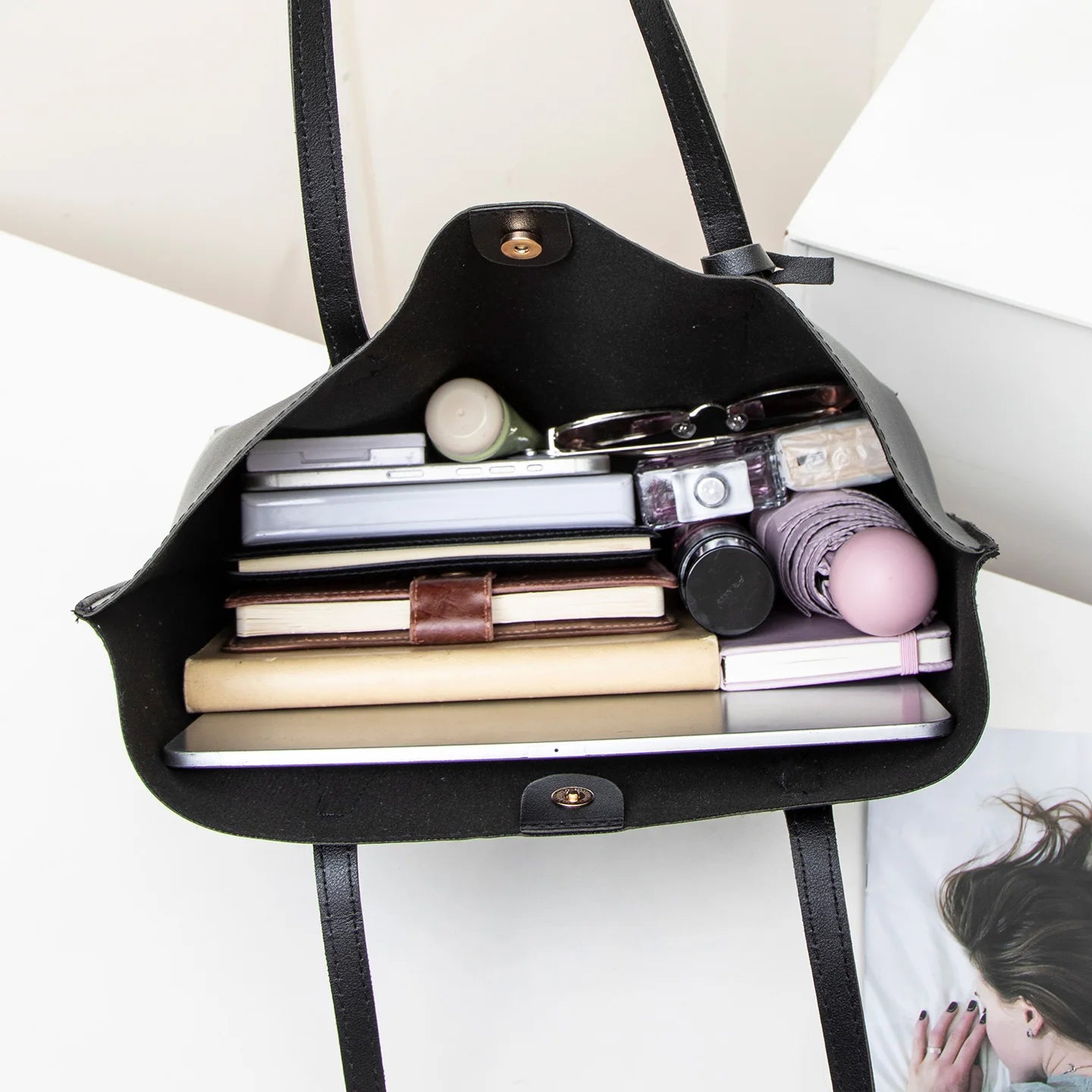 Tote Bag Solid Plain Lightweight Large Capacity PU Leather Shoulder Handbag Portable Travel Daily Women-16