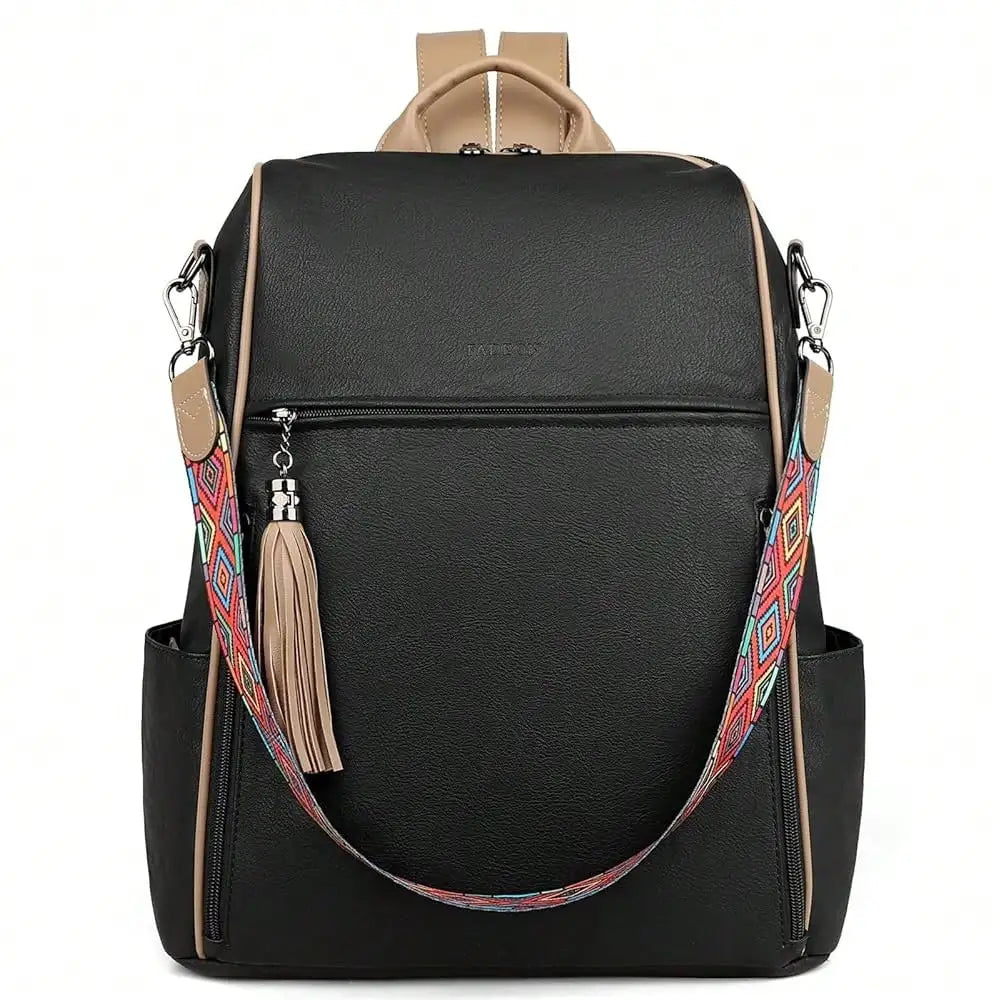 Leather Laptop Backpack For Women Designer 15.6 Inch PU Laptop Bag, Ladies Travel Computer Work Backpack Brown-18