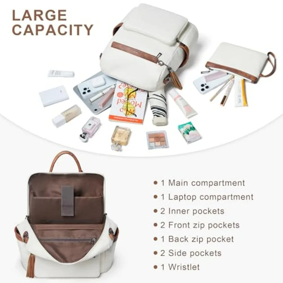 Vegan Leather Laptop Backpack for Women 15.6 inch Work Backpack Fashion Travel Backpack Purse for Travel College Work-9