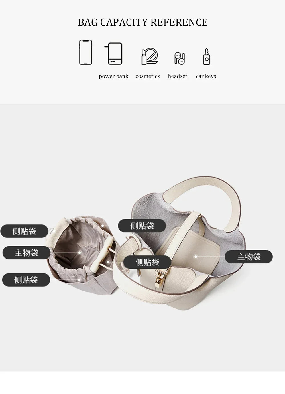 2025 Casual Fashion Female Genuine Leather Bucket Bag Luxury Handbag High-End Tote Bag Woman Cow Leather Mommy Bag & Metal Lock-27
