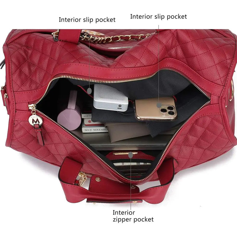 Vegan Leather Women's Large Cute Weekender Bag, Ideal for Carry-On Travel-12