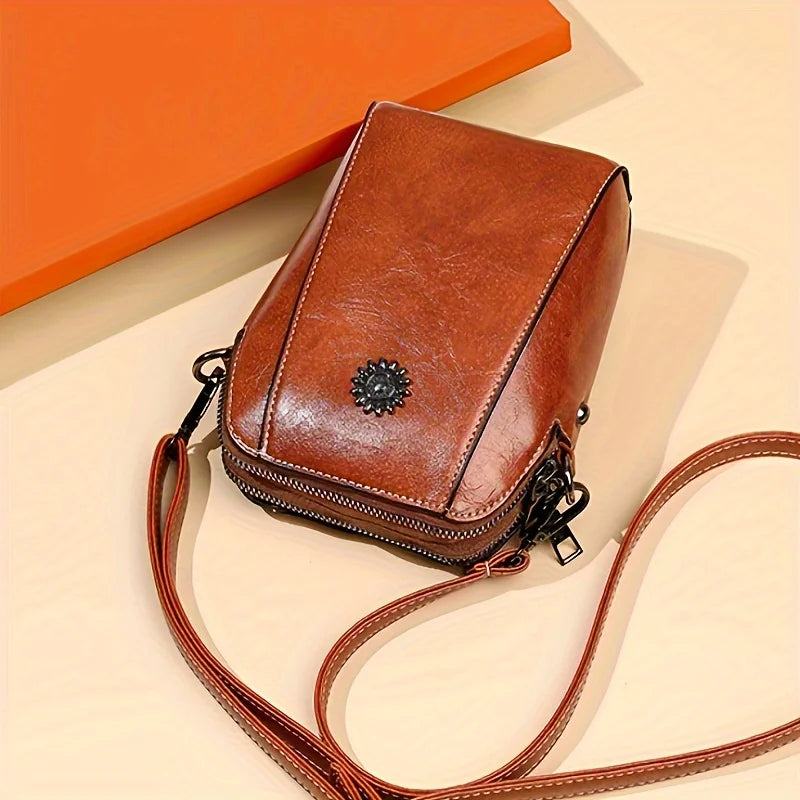 Vertical Phone Crossbody Bag Soft Leather Adjustable Shoulder Strap Mini Capacity Single Pocket Simple Fashion Daily Mobile Storage Purse For Women-3