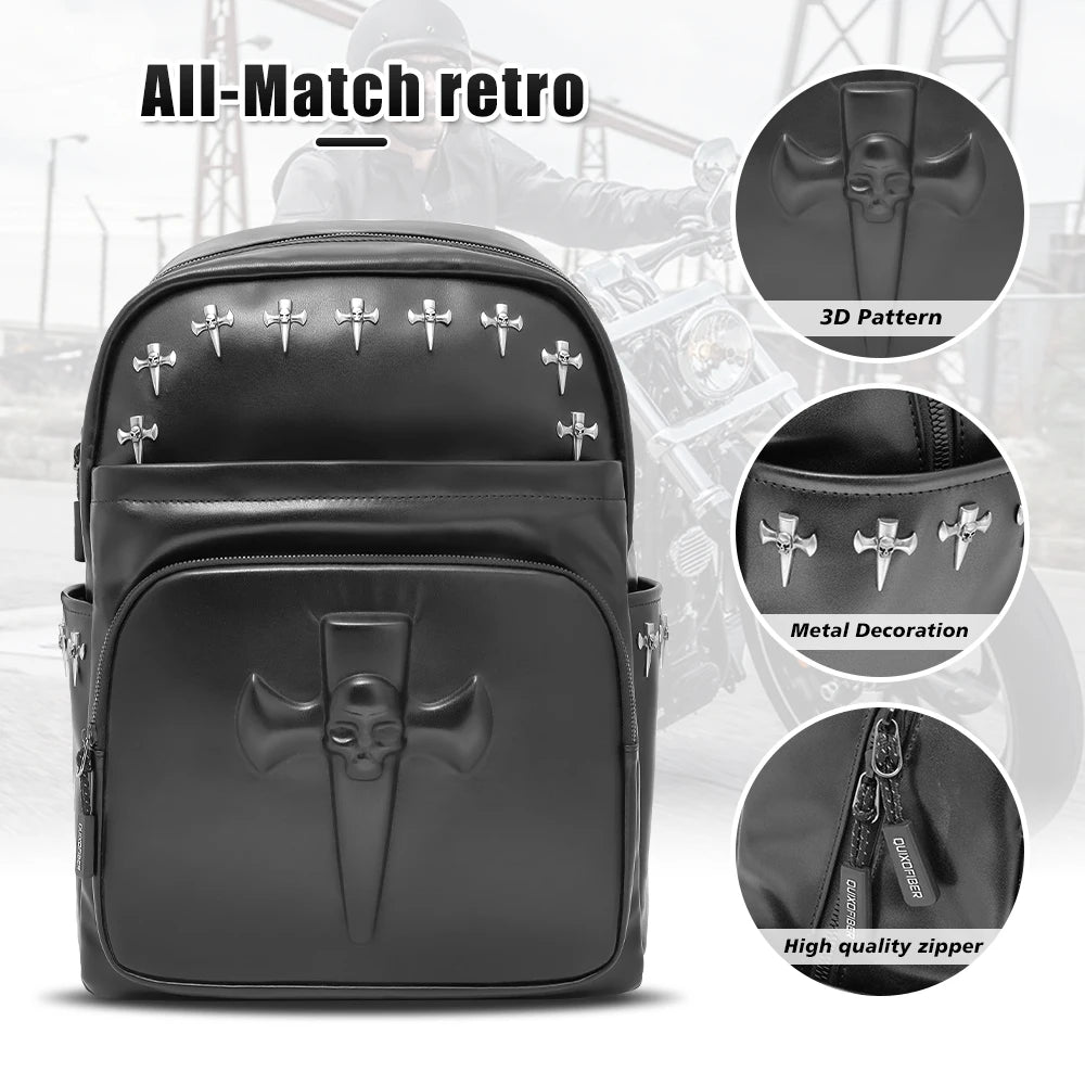 Motorcycles Accessories Bag 3D Skull PU Leather Bag Waterproof Men Women Motocycle Motorcycle Backpack Travel Bag Large PU leather-1