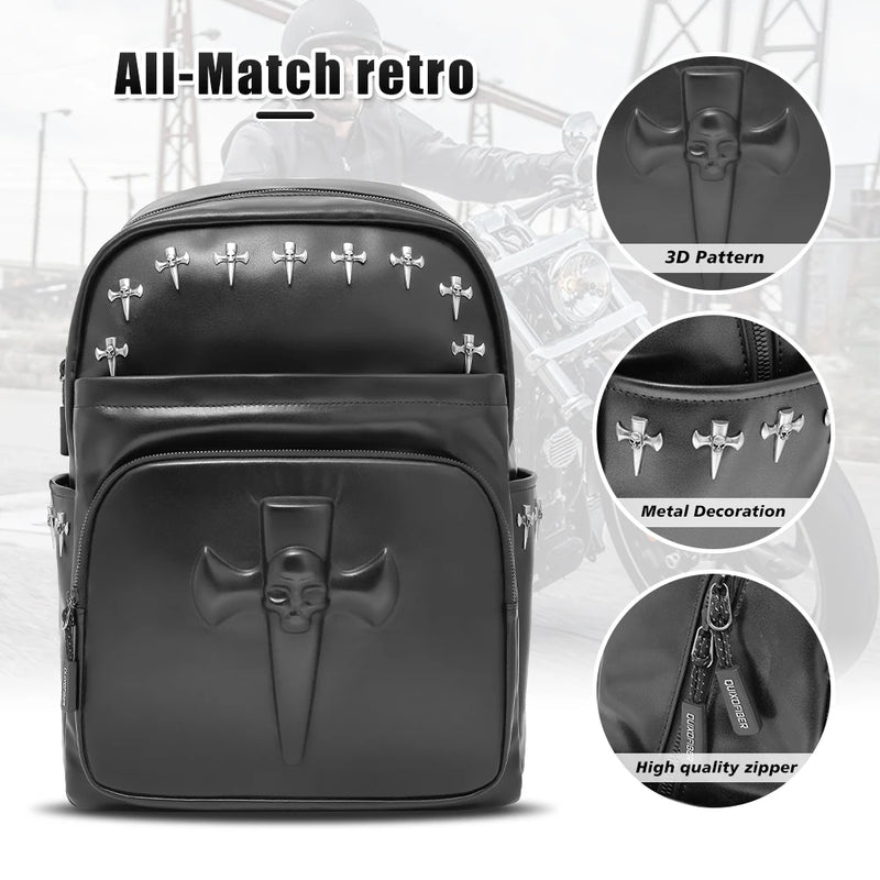 Motorcycles Accessories Bag 3D Skull PU Leather Bag Waterproof Men Women Motocycle Motorcycle Backpack Travel Bag Large PU leather-1