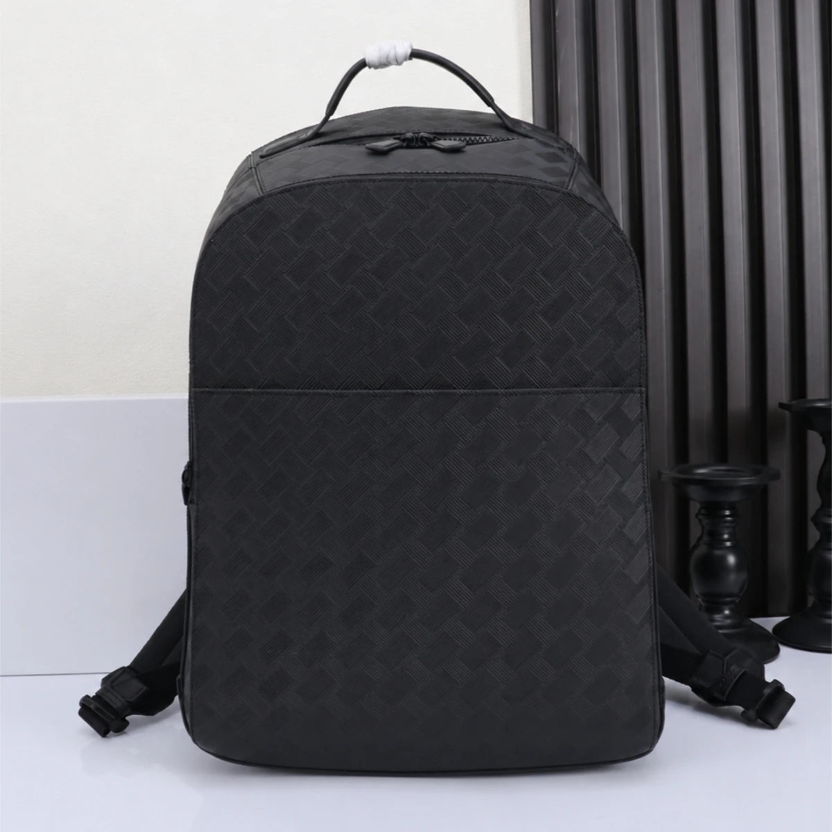 Luxury Designer Men Medium Backpack Genuine Leather 14 Laptop Bag Woven Texture Travel Rucksack Business Daypack Classic Black-15