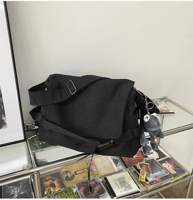 Large Capacity Canvas Messenger Bag Adjustable Shoulder Strap Casual Crossbody Handbag School Daily Bag for Youth Girls Men-28