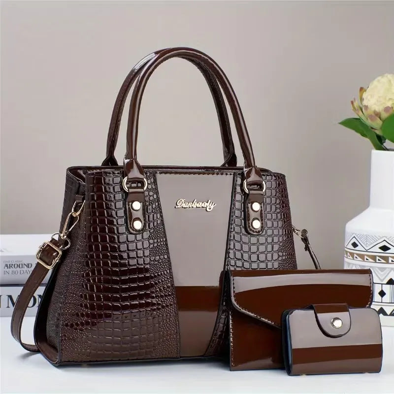 3pcs Set PU Crocodile Embossed Women'S Bag Set, Lightweight Women'S Shoulder Bag, Crossbody Bag, Large Capacity Women'S Handbag-14