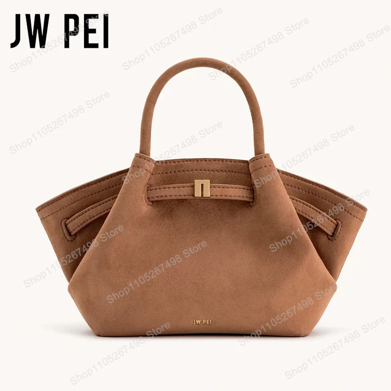 JW PEI Hana Minimalist Pebbled Leather Top-Handle Bag Women Luxury Designer Style Trapeze Tote Bag Elegant Shoulder Crossbody Purse 2026-28