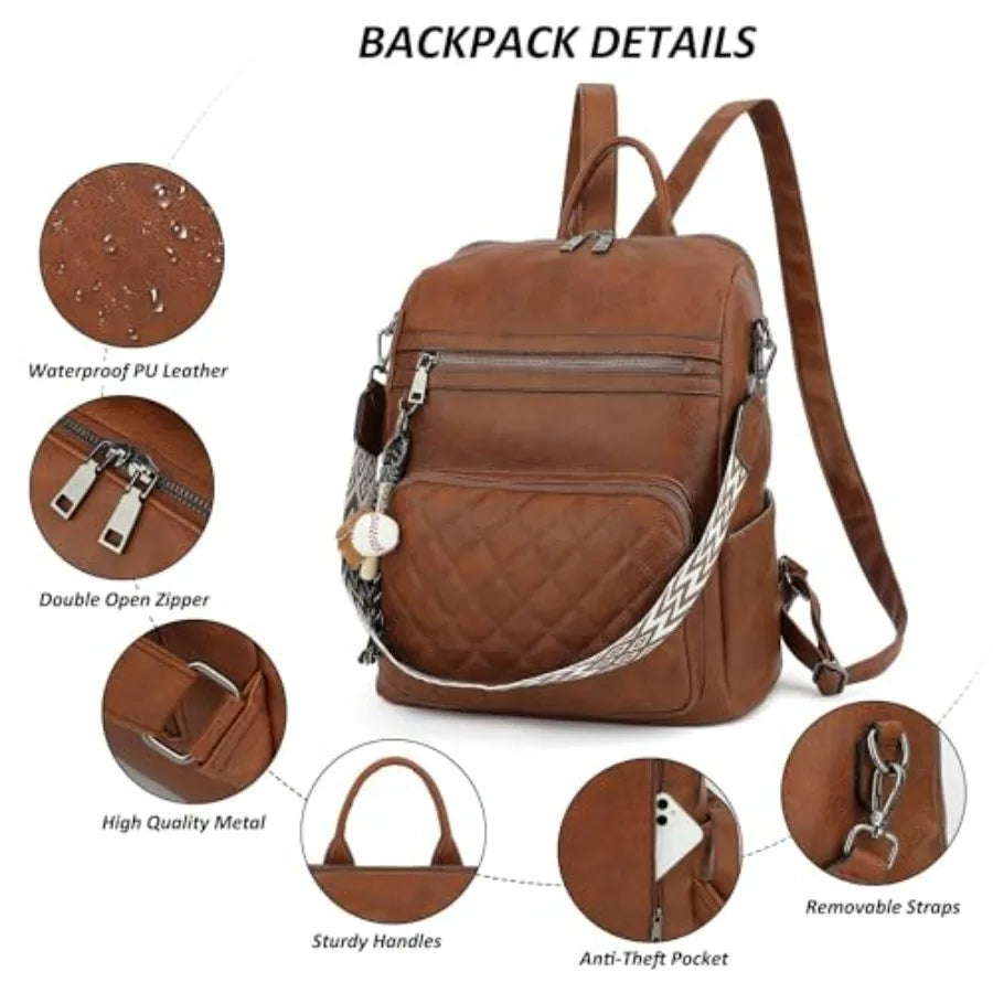 Backpack Purse for Women Large Leather Convertible Backpack Ladies Shoulder Bag Fashion Backpack Handbags for Travel and Work-5