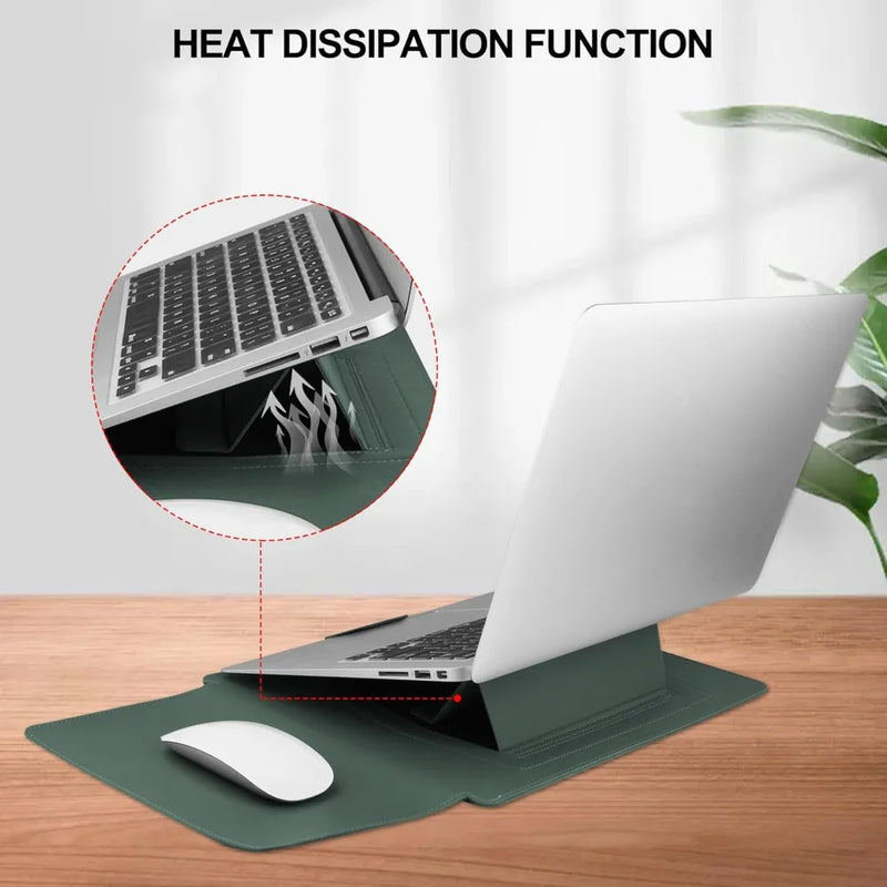 13-14" Laptop Sleeve Case with Adjustable Stand, Waterproof Leather, Green-6