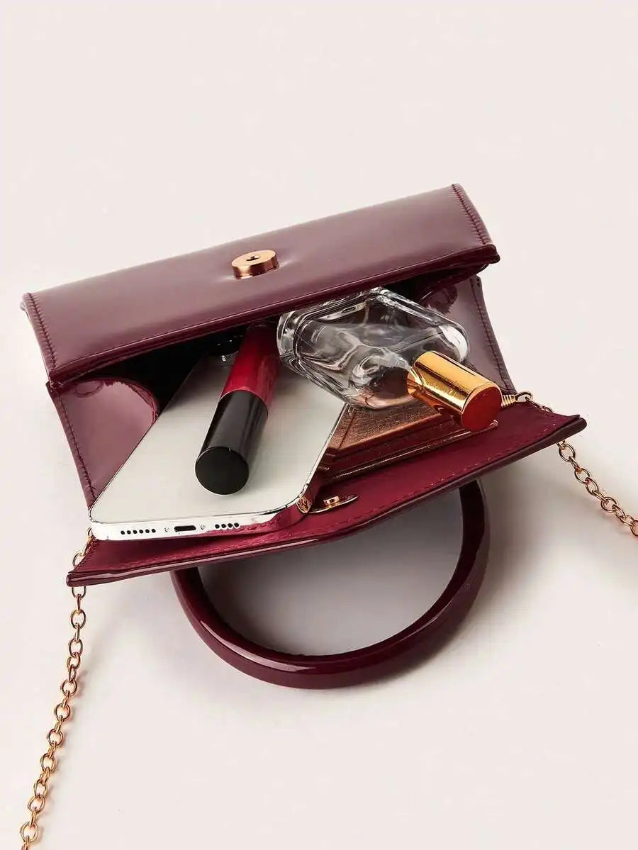 Womens Patent Leather Envelope Clutch Evening Bag For Party Wedding-3