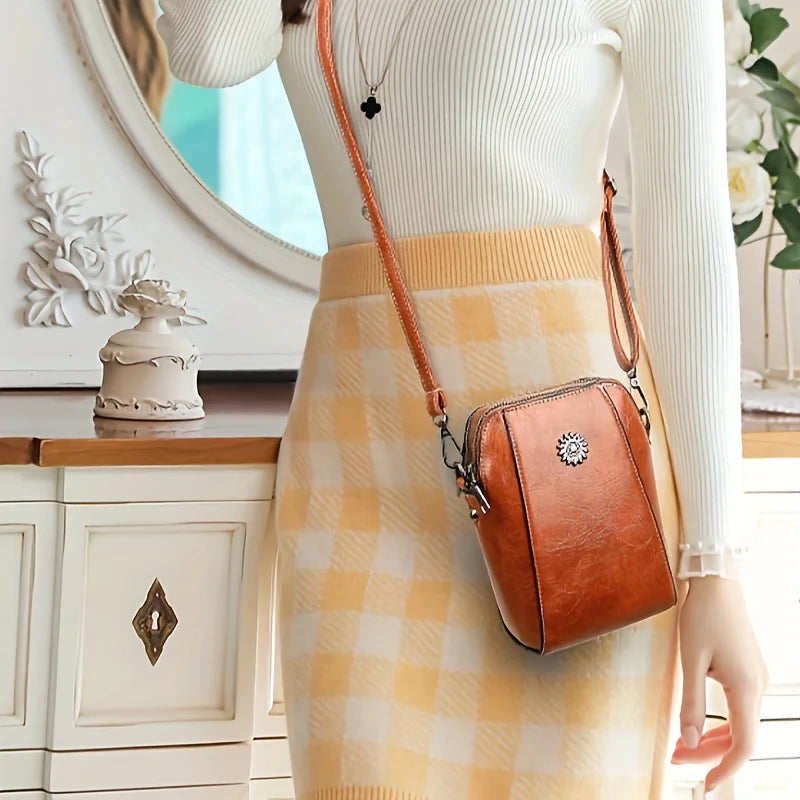 Vertical Phone Crossbody Bag Soft Leather Adjustable Shoulder Strap Mini Capacity Single Pocket Simple Fashion Daily Mobile Storage Purse For Women-7