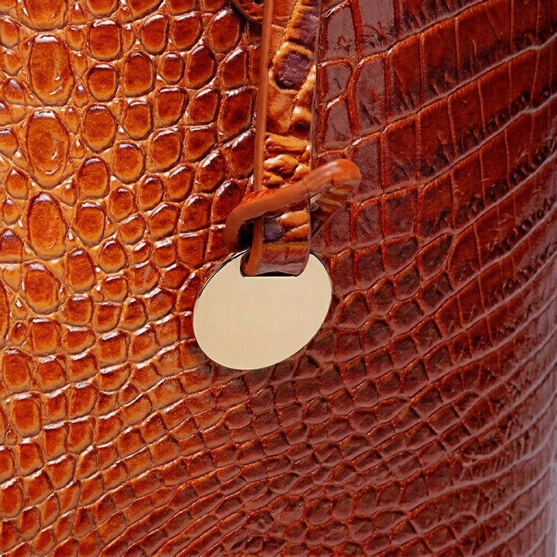 Glossy Croc Embossed Tote Bag with Detachable Wristlet Set, Large Capacity Shoulder Tote for Work Travel Beach Outdoor Activitie-6