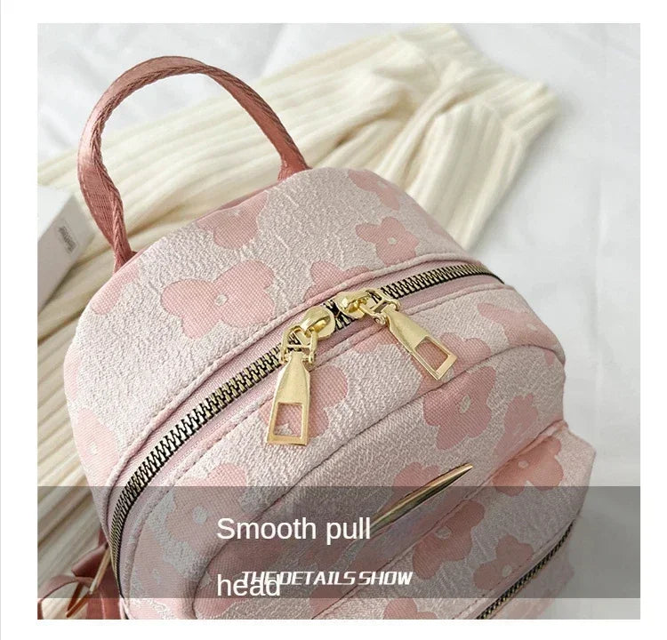 Floral Mini PU Backpack Small Capacity Multi Function PU Leather Double Shoulder School Travel Young Ladies Soft Sweet Bag-13
