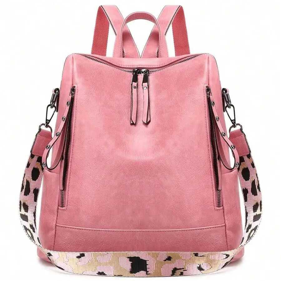 Vegan Leather Backpack For Women With Rivet Decoration And Floral Pattern-2