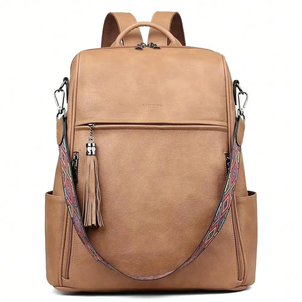 Leather Laptop Backpack For Women Designer 15.6 Inch PU Laptop Bag, Ladies Travel Computer Work Backpack Brown-20