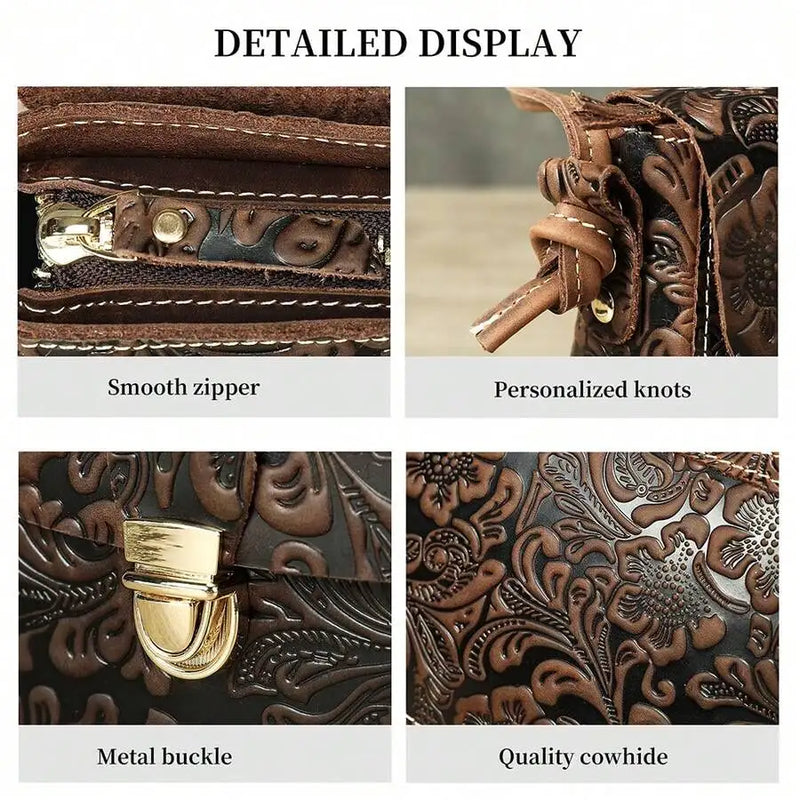 Vintage Crazy Horse Leather Shoulder Crossbody Bag, Leather Saddle Bag, Cell Phone Bag, Embossed Craftsmanship-6