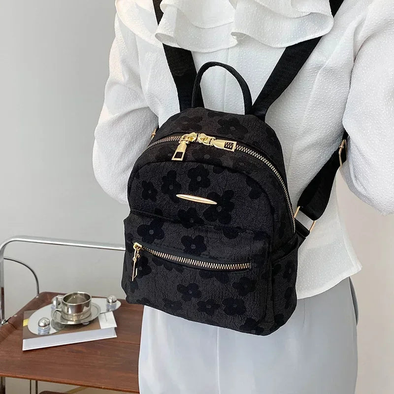 Floral Mini PU Backpack Small Capacity Multi Function PU Leather Double Shoulder School Travel Young Ladies Soft Sweet Bag-3