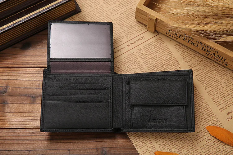 100% Genuine Leather Men Wallets Premium Product Real Cowhide Wallets for Man Short Black Walet Portefeuille Homme-32