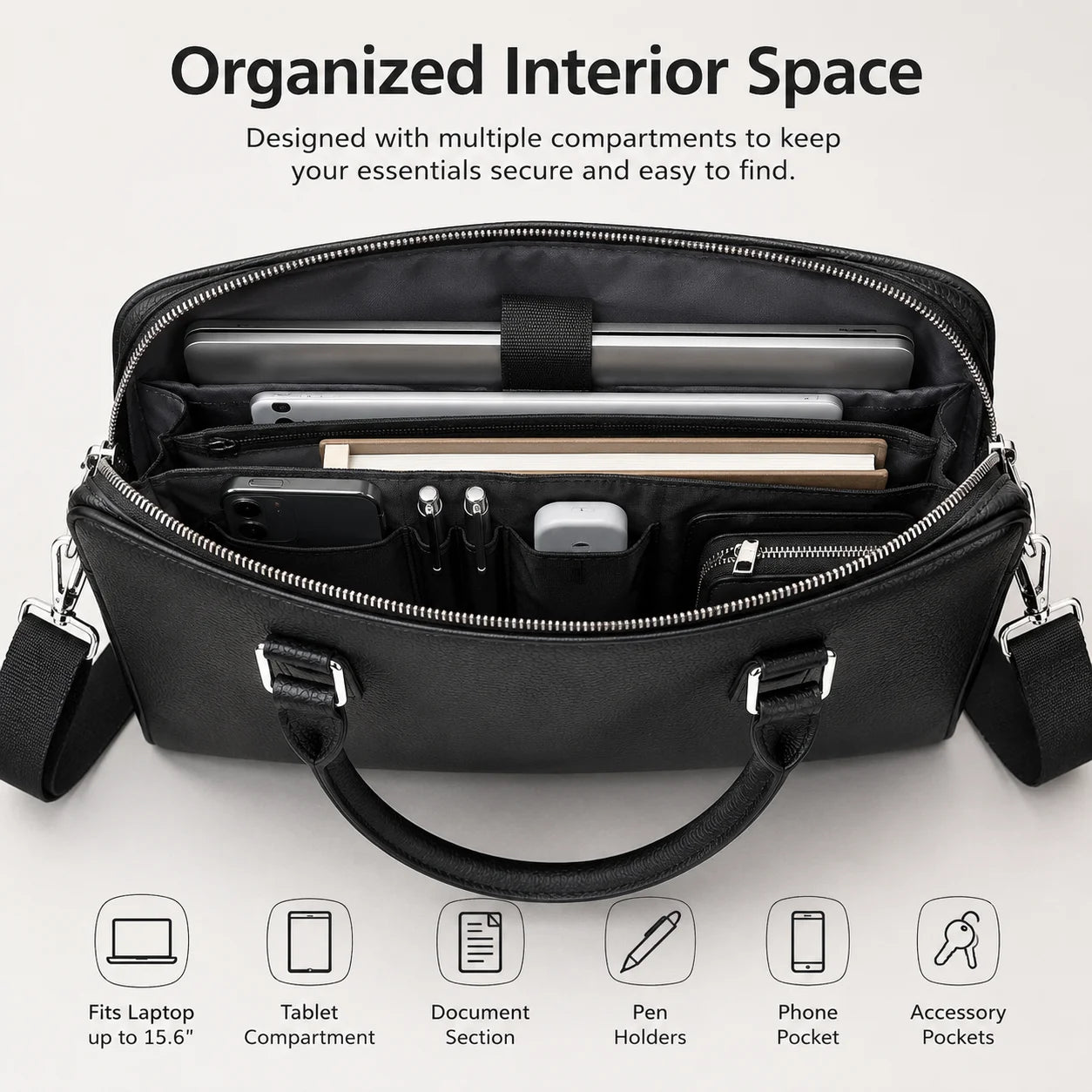 Classic Mens Top Handle Bags Luxury Business Black Briefcase for Men Daily Office Work Handbags Genuine Leather Travel Messenger Bags-4