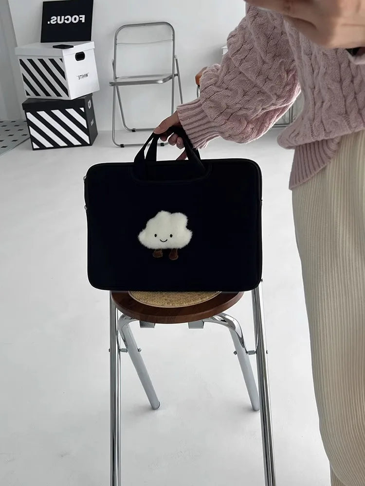Ins Style Black Laptop Briefcase 11-16 Inch Notebook Handbag Women Daily Portable Macbook Samsung Huawei Carry Bag-10