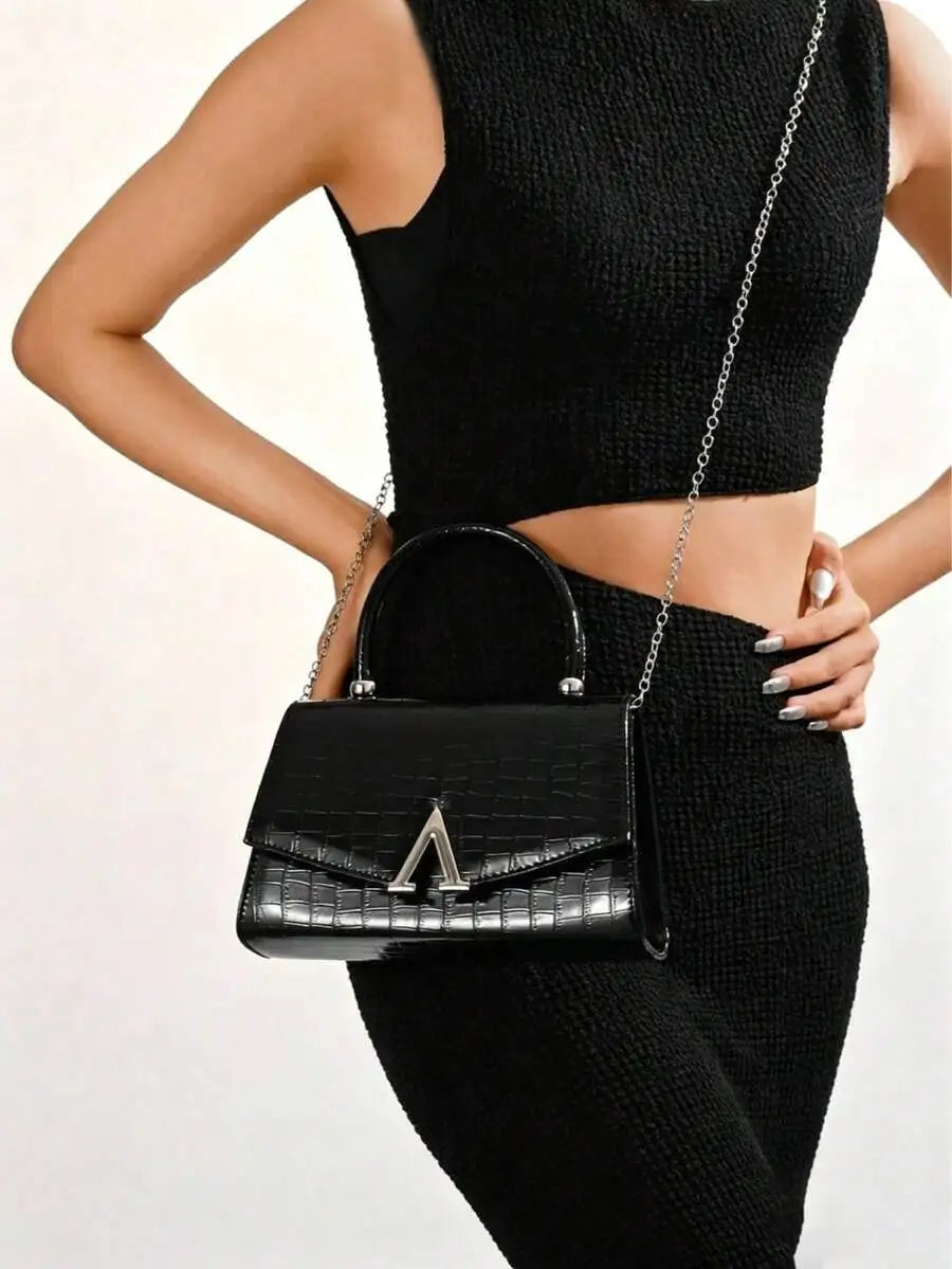 Black Crocodile Texture Clutch Bag Formal Evening Purse For Women