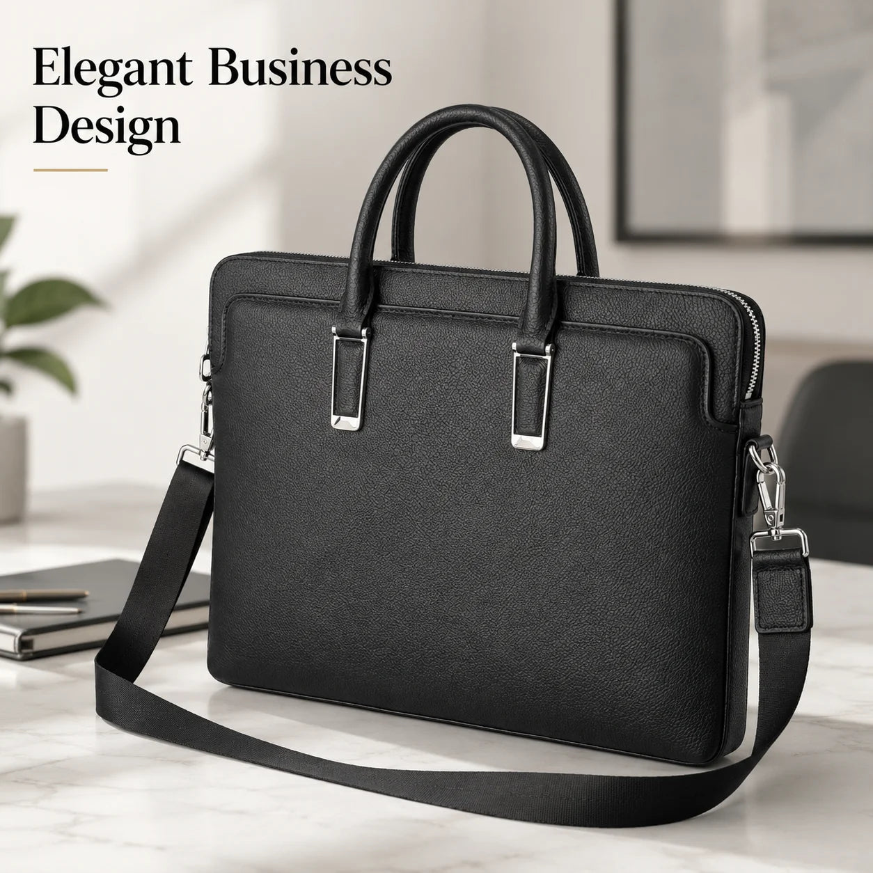 Classic Mens Top Handle Bags Black Genuine Leather Briefcase Business Office Travel Shoulder Bags Luxury Laptop Handbags for Men Work-5