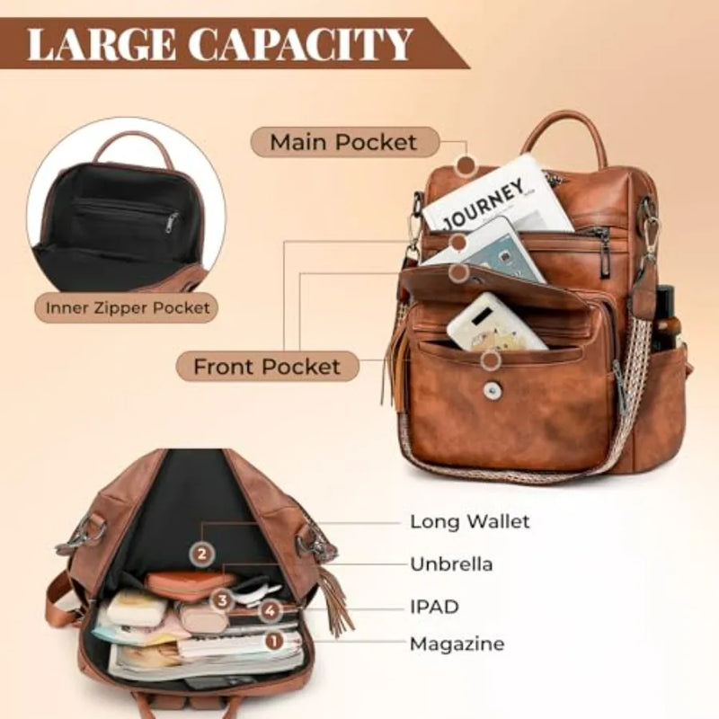 PU Leather Backpack Purse for Women Anti-theft Ladies Shoulder Bag Handbag Suitable for Work, Travel, and Daily Use Brown-12