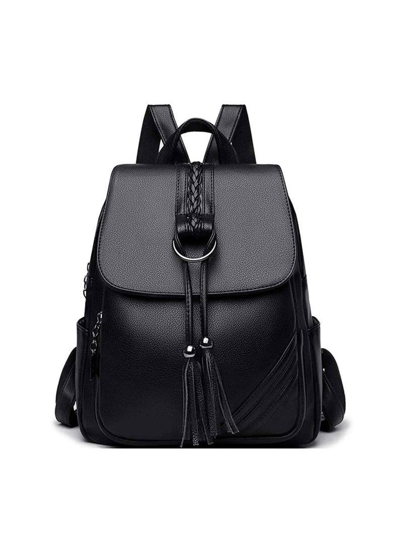 Elegant Faux Leather Womens Backpack With Tassel And Braided Detail-6