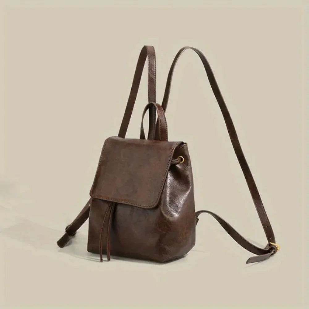2025 Small Drawstring Flap Backpack Women Mini PU Leather Textured School Backpack Fashion Travel Commuter Bag Girl-13