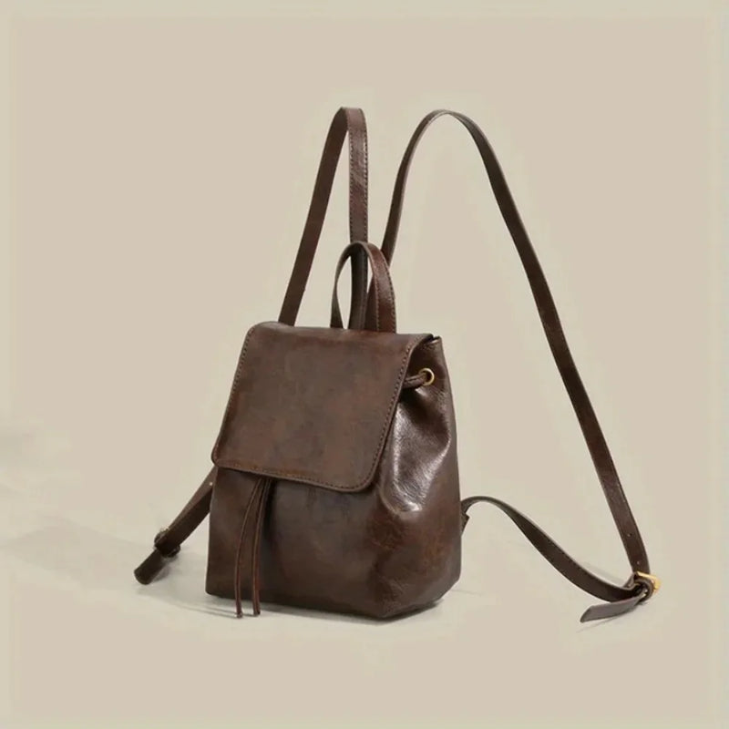 2025 Small Drawstring Flap Backpack Women Mini PU Leather Textured School Backpack Fashion Travel Commuter Bag Girl-13