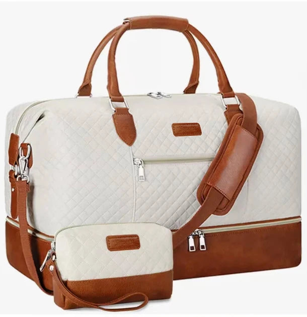 2Pcs Travel Duffel Bag Set with Shoe Compartment, Waterproof Weekender Bag & Toiletry Bag, Carry-on Overnight Bag for Gym, Business, Hospital Bag-9