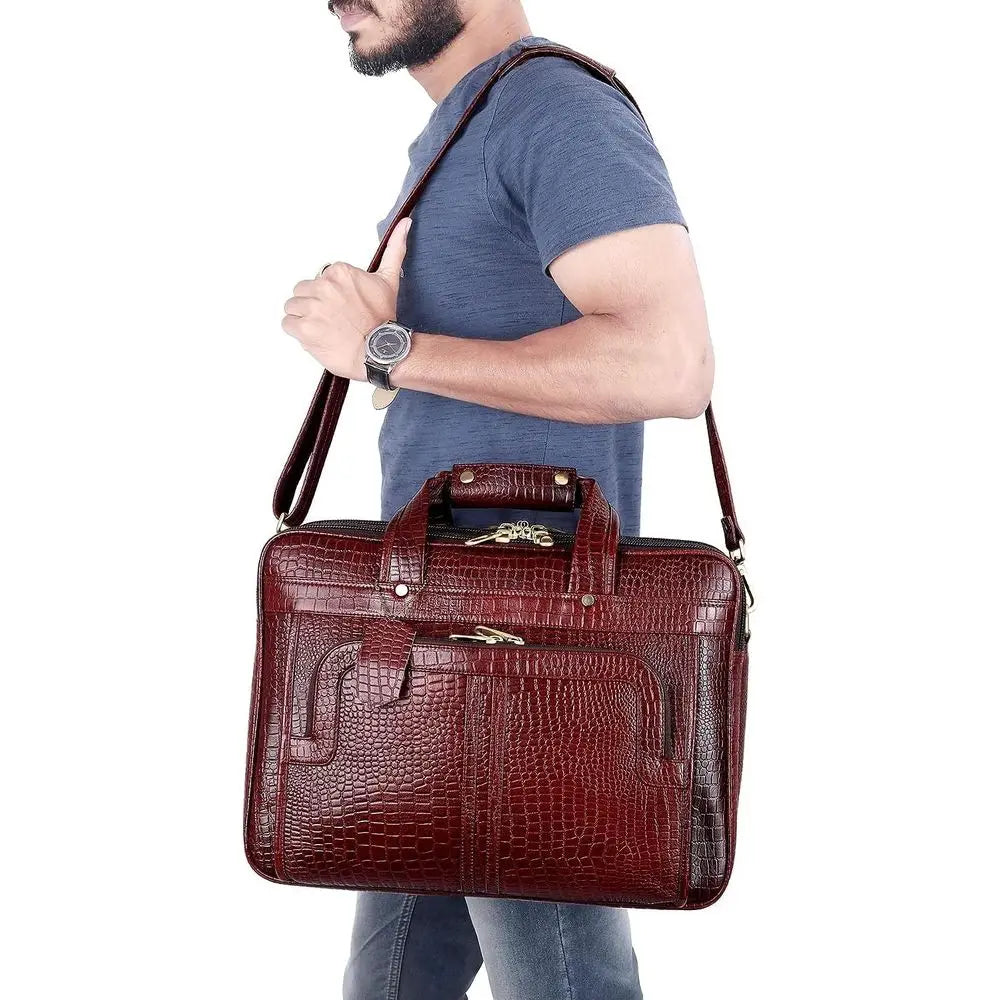 16 Inch Full Grain Leather Briefcases, Laptop Shoulder Bags for Men & Women, Business Work Satchel Bag-8