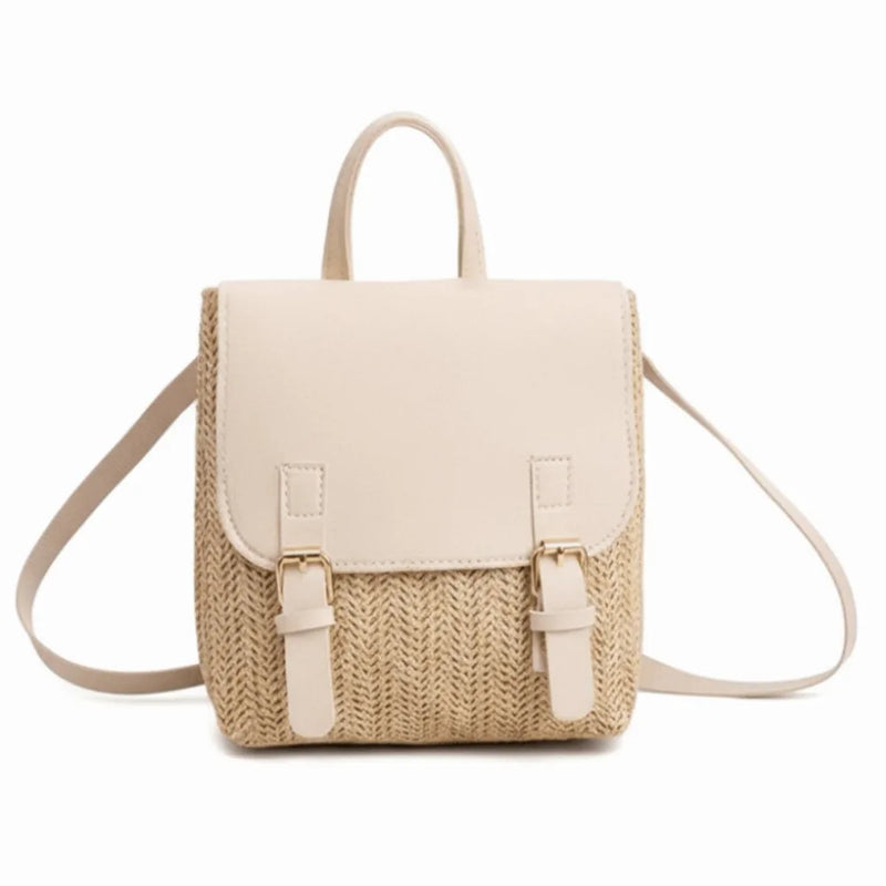 Fashion PU Leather Straw Backpack Retro Design Elegant Look Woven Backpack Luxury Vintage Style Satchel Bag All-match Style-18